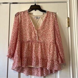 Floral V-Neck Blouse - Pink